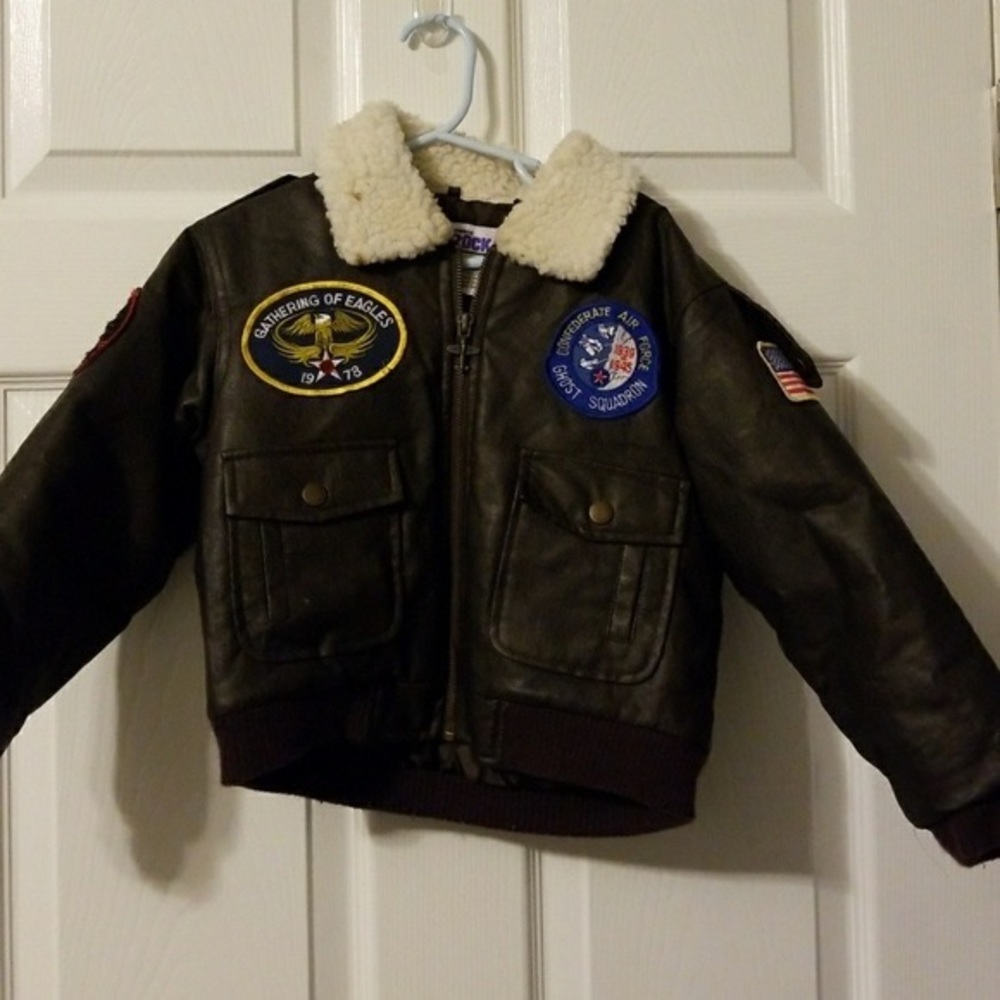 - Brown military flight bomber Jacket.